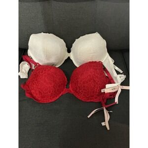 Victoria's Secret Lace Push Up Bra Bundle OF 2 38DD White And Red NWT